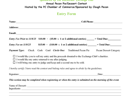 Pecan Pie Entry Form