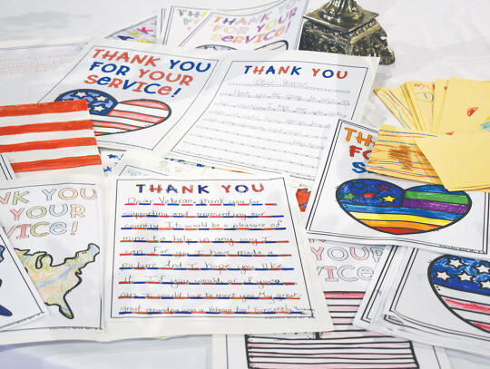 <p>First graders from Blackshear Elementary wrote and colored patriotic “Thank you” cards to the veterans at last Friday’s Veterans Day Celebration. Attendees were encouraged to take a card home with them.</p>