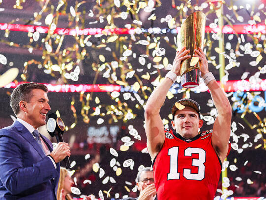 Stetson Bennett IV (#13) during the post game festivities following the National Championship game Monday night.