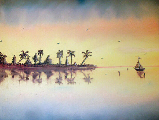  A painting McCarthy did of a waterfront in Vietnam.