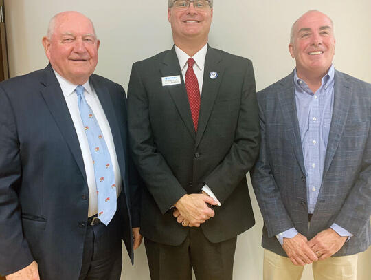 Georgia University System Board of Regents Member Patrick Jones of Pierce County was part of a town hall meeting last week at the Waycross Campus of South Georgia State College. Jones (right) is shown with University System of Georgia Chancellor Sonny Perdue (left) and South Georgia State...