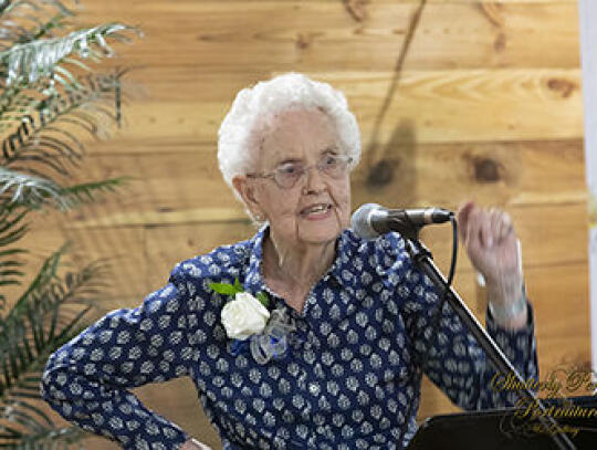 Citizen of the Year Pat Park makes a point during her thank you speech.