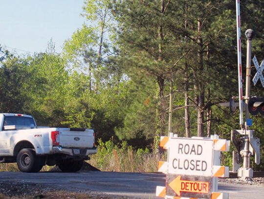 Road closure signs located at local railroad crossing.