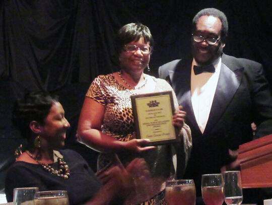 Connie Prater (left) was recognized for organizing a Farmers Fair at the Lee Street Resource Center in 2017. She is shown with Dr. Andrew Jackson of the 100 Black Men of Southeast Georgia.