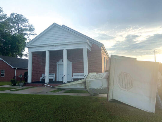 The steeple of Rehobeth Baptist Church was blown off.